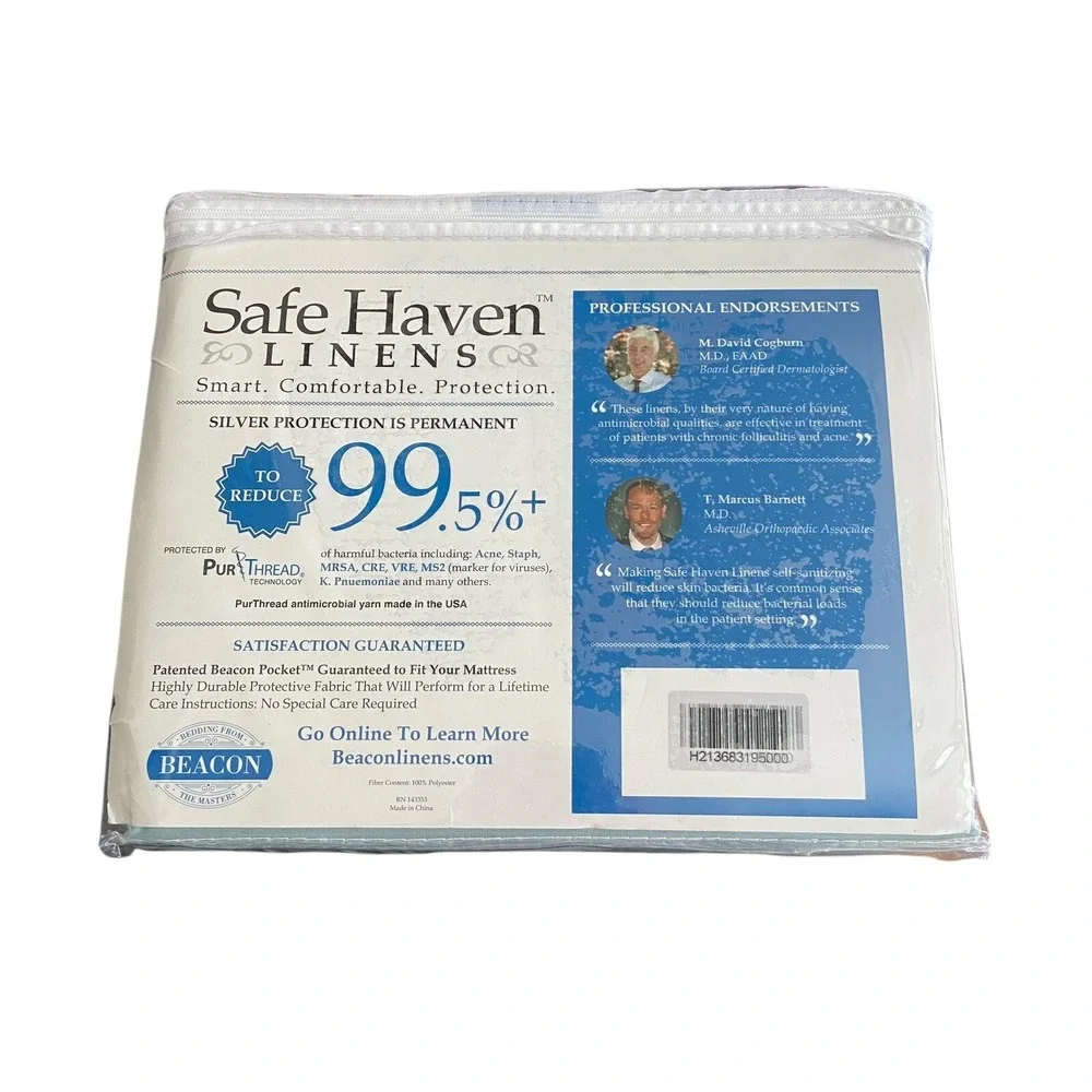 Beacon Safe Haven Linens Green Twin Sheet Set Bacteria Virus‎ Mold Protection